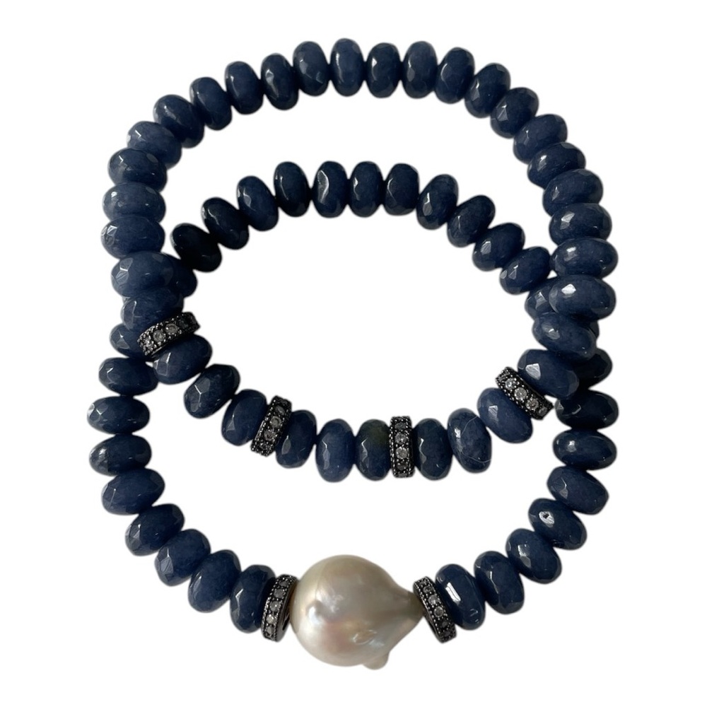 In2Design Set of Blue Agate & Freshwater Baroque Pearl Bracelets - 7”~ Gorgeous!